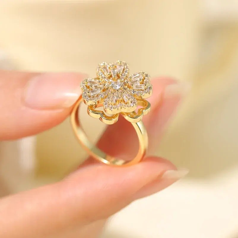 Four-Leaf Clover Spinner Rings Anxiety Fidget Ring for Anxiety Silver Flower Ring Relieving Stress Open Stacking Finger Calming Gifts