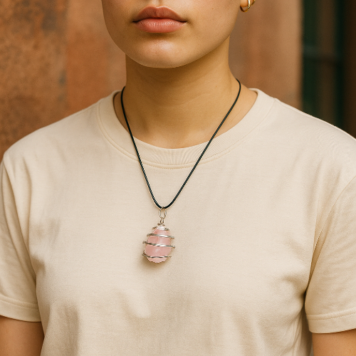 Handmade Rose Quartz Crystal Necklace