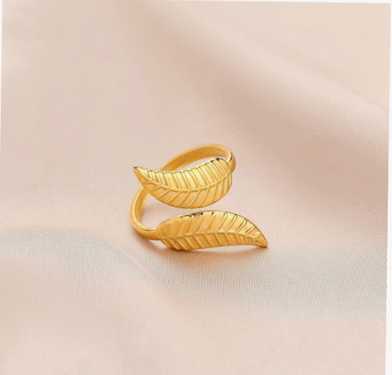 Anxiety Ring for Women, Finger Ring Leaf Gold Plating Accessory Opening Adjustable Finger Ring Female Gift for Christmas/New Year/Birthday/Valentine's Day/Anniversary