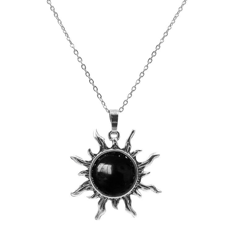 Black Obsidian Sun Necklace – Natural Gemstone Pendant for Strength & Protection