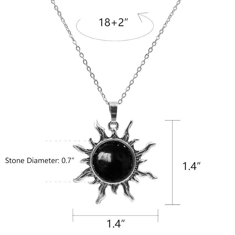Black Obsidian Sun Necklace – Natural Gemstone Pendant for Strength & Protection