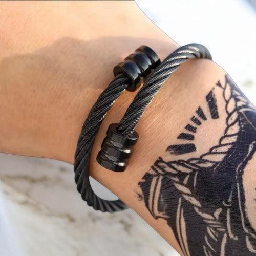 Men’s Black Steel Cable Bracelet – Rugged & Stylish