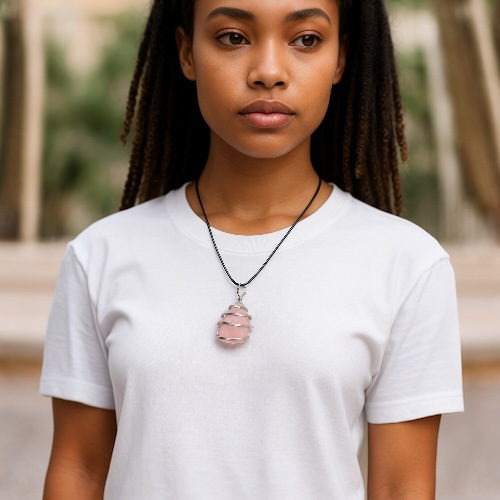 Handmade Rose Quartz Crystal Necklace