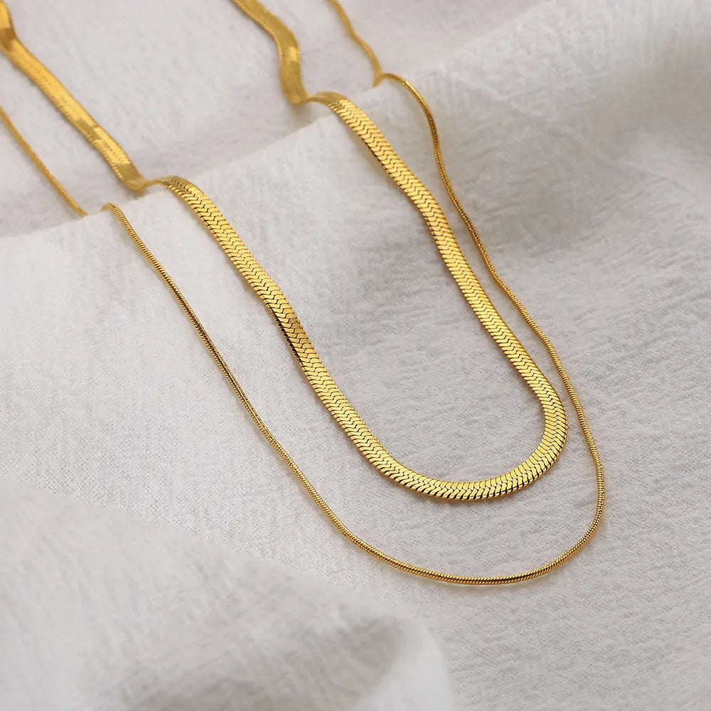 Gold Necklace for Women - Herringbone Snake Necklace Layered Chain Gold Jewelry Gifts for Women Girls