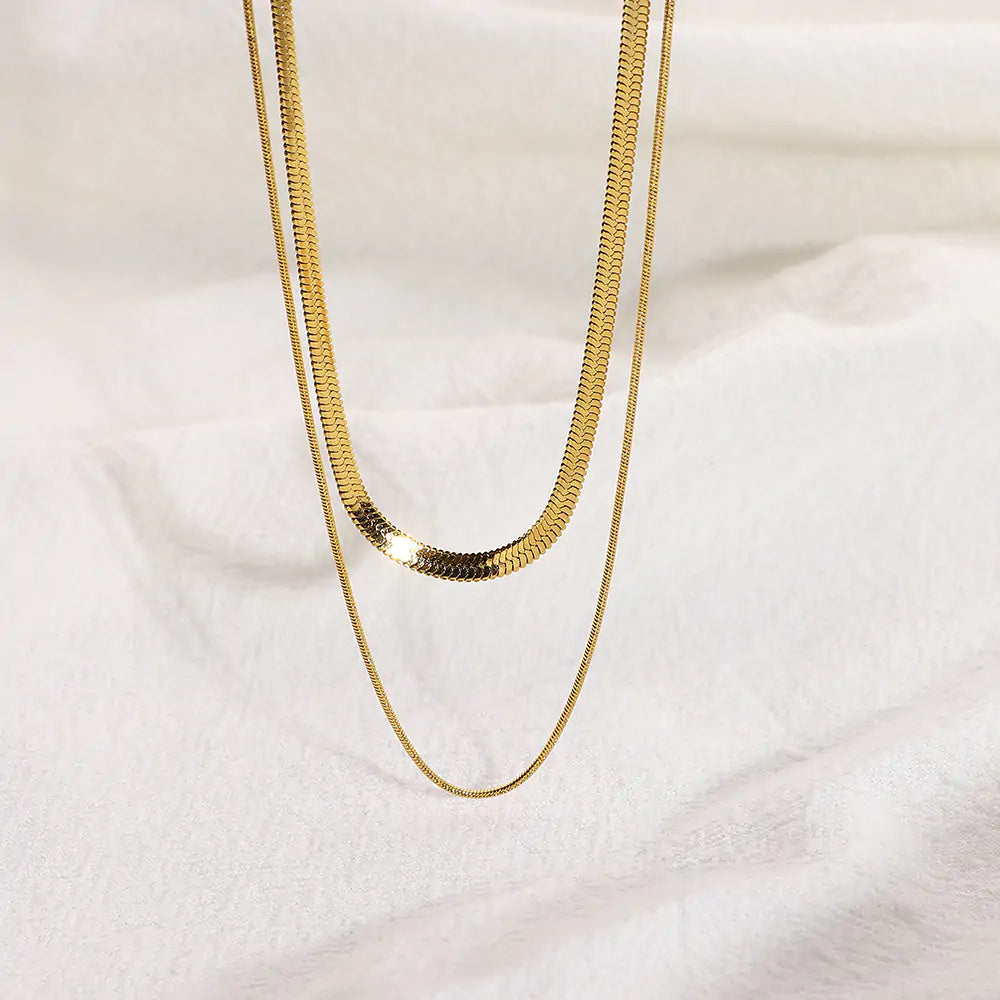 Gold Necklace for Women - Herringbone Snake Necklace Layered Chain Gold Jewelry Gifts for Women Girls