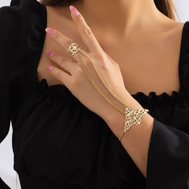 Bracelet with Finger Nails Gold Finger Nail Tip Claw Rings Metal Finger Claws for Women Girls
