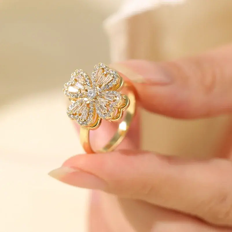 Four-Leaf Clover Spinner Rings Anxiety Fidget Ring for Anxiety Silver Flower Ring Relieving Stress Open Stacking Finger Calming Gifts