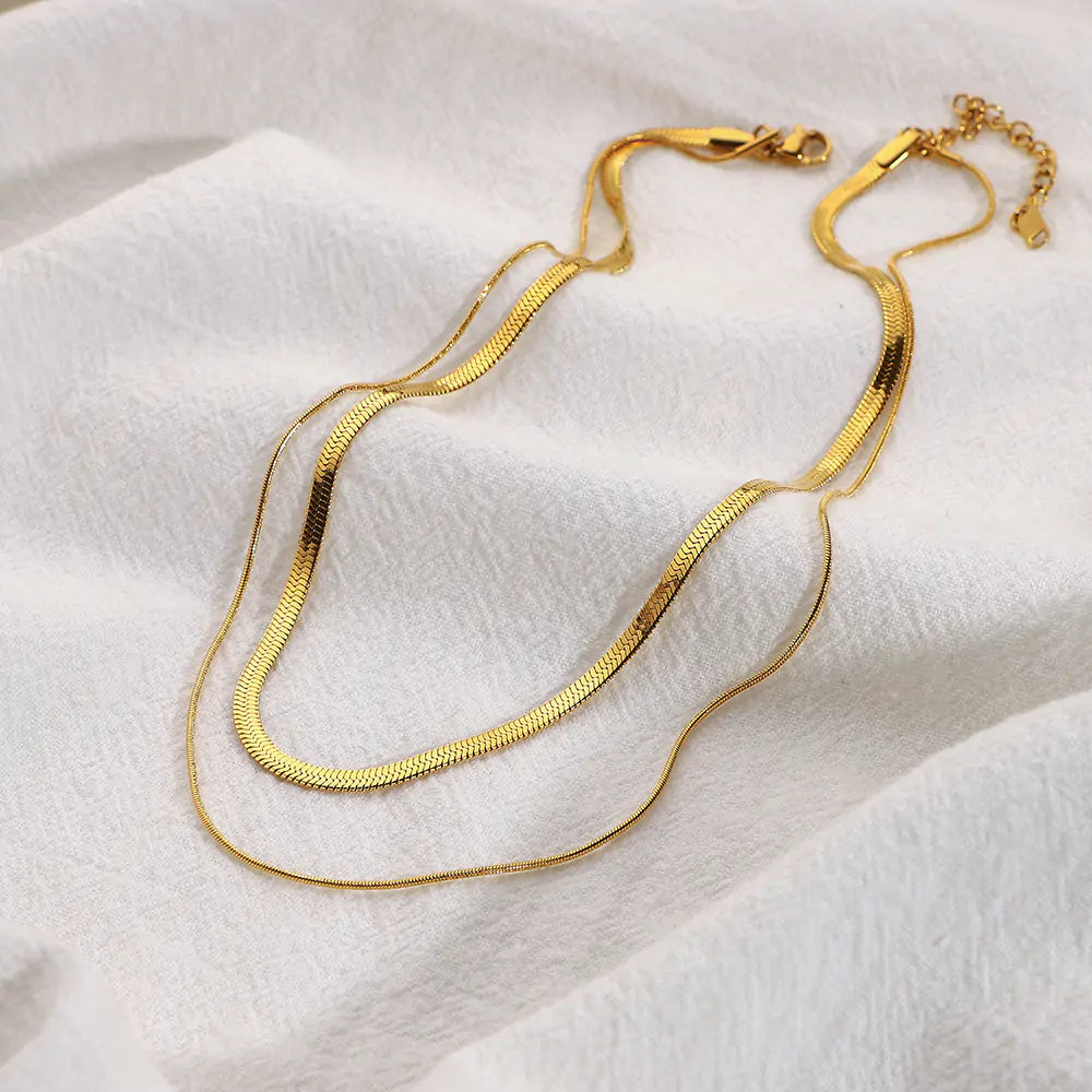 Gold Necklace for Women - Herringbone Snake Necklace Layered Chain Gold Jewelry Gifts for Women Girls