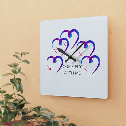 Hanging  Wall Clock - Come Fly With Me - Heart Design Decor
