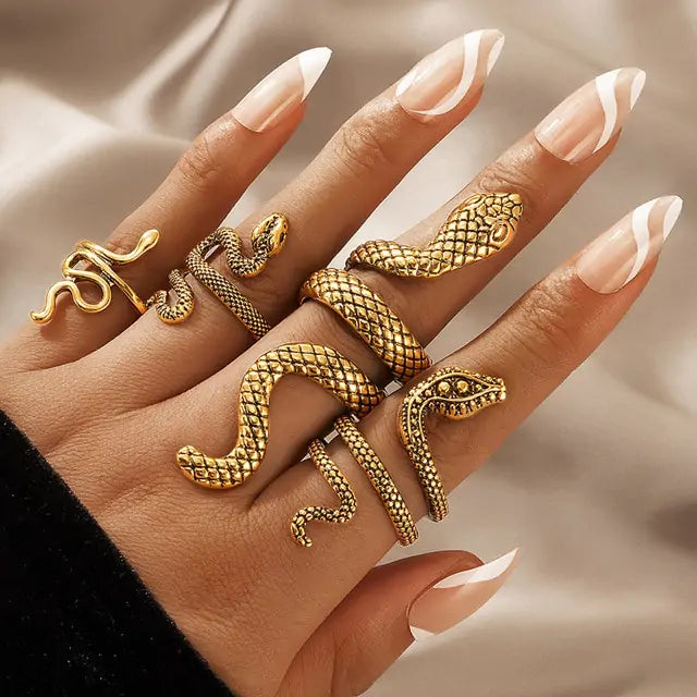 Snake Ring Silver Snake Rings for Women Phoenix Ring Adjustable Vintage Rings Punk Goth Rings Gold Snake Silver Ring Set Snake Jewelry