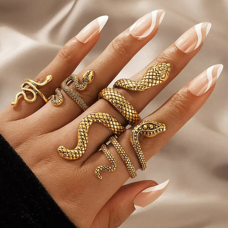 Snake Ring Silver Snake Rings for Women Phoenix Ring Adjustable Vintage Rings Punk Goth Rings Gold Snake Silver Ring Set Snake Jewelry