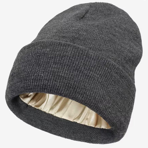 Cozy Satin Lined Knit Hat, Warm and Hair Protective Winter Hat