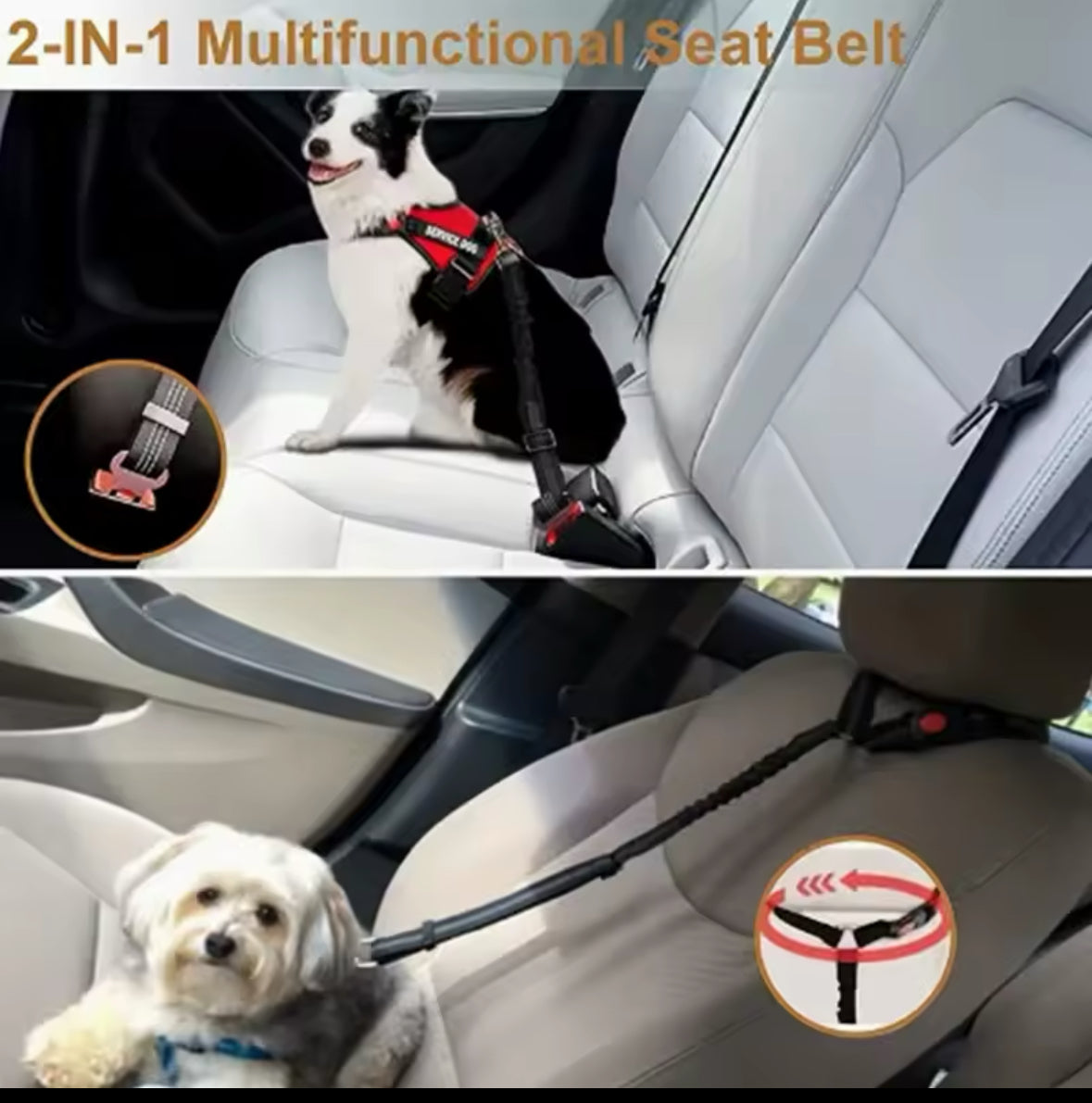 3 Piece Set Dog Seat Belt Retractable Dog Car Seatbelts Adjustable Pet Seat Belt for Vehicle Headrest Restraint Adjustable Heavy Duty & Elastic & Durable Car Harness for Dogs