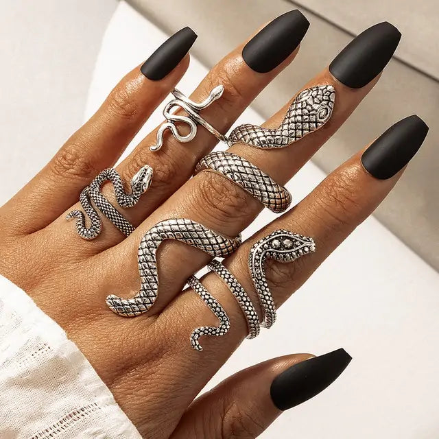 Snake Ring Silver Snake Rings for Women Phoenix Ring Adjustable Vintage Rings Punk Goth Rings Gold Snake Silver Ring Set Snake Jewelry