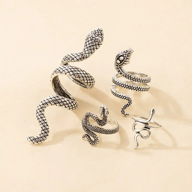 Snake Ring Silver Snake Rings for Women Phoenix Ring Adjustable Vintage Rings Punk Goth Rings Gold Snake Silver Ring Set Snake Jewelry