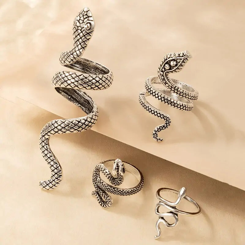 Snake Ring Silver Snake Rings for Women Phoenix Ring Adjustable Vintage Rings Punk Goth Rings Gold Snake Silver Ring Set Snake Jewelry